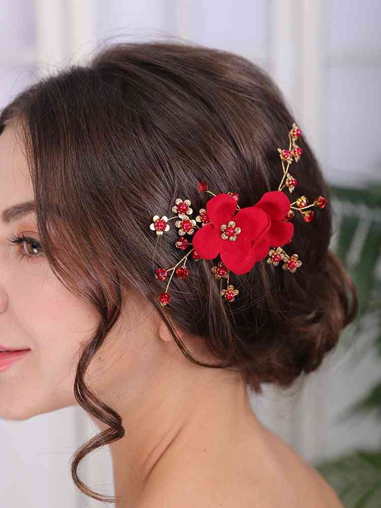 Red Bridal Flower Headwear - Hair Clip