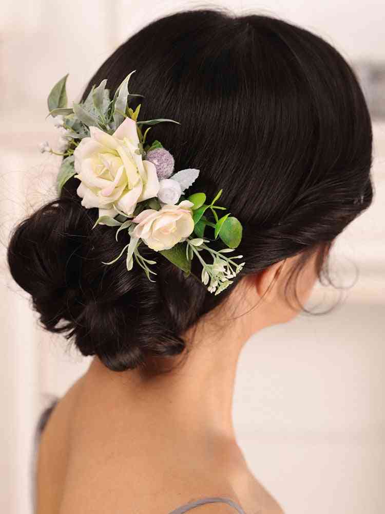 White Rose Flower Hair Comb - Bridal Headwear