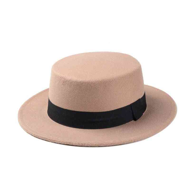 Child Elegant Wool Felt Flat Dome Oval Top Porkpie Bowler Hat