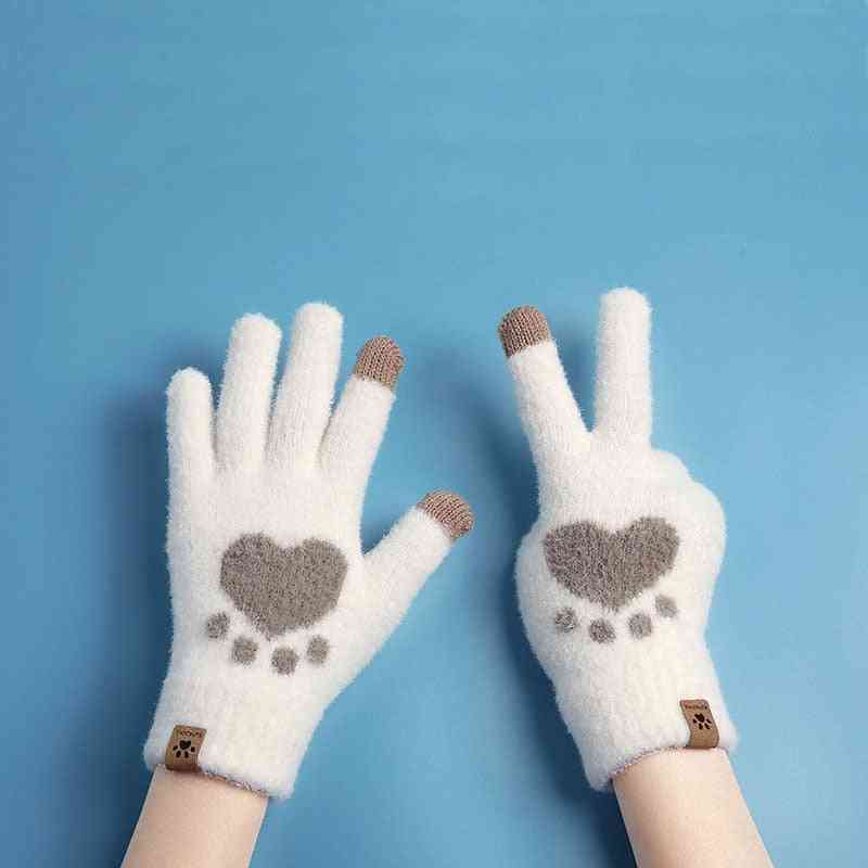 Touchscreen Cat Paw Pattern Warm Split Finger Glove