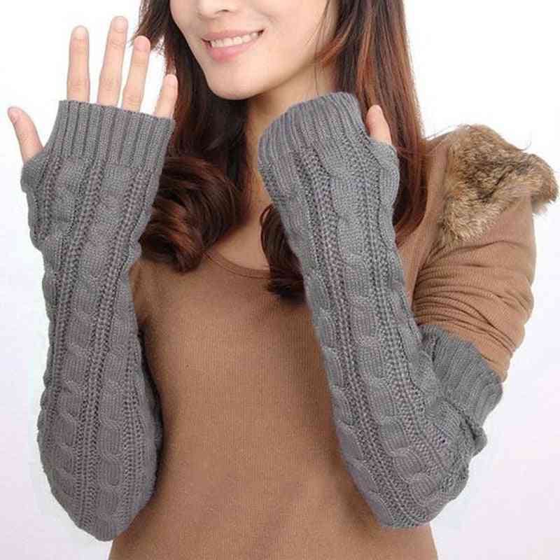 Kvinder strikket hæklet flettet uldblanding armvarmere håndstrikket halv handske grå sort vintervarmer handske