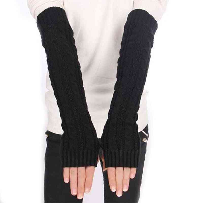 Kvinder strikket hæklet flettet uldblanding armvarmere håndstrikket halv handske grå sort vintervarmer handske