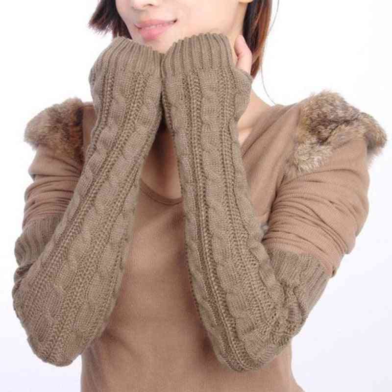 Women Knitted Crochet Braided Wool Blend Arm Warmers Hand Knitted Half Glove Grey Black Winter Warmer Glove