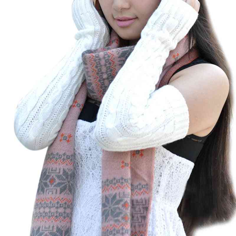 Women Knitted Crochet Braided Wool Blend Arm Warmers Hand Knitted Half Glove Grey Black Winter Warmer Glove