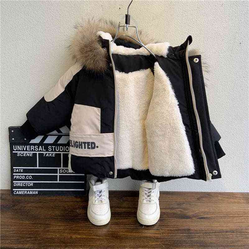 Winter Warm- Fur Collar, Velvet Thicken, Hooded Cotton Jacket For