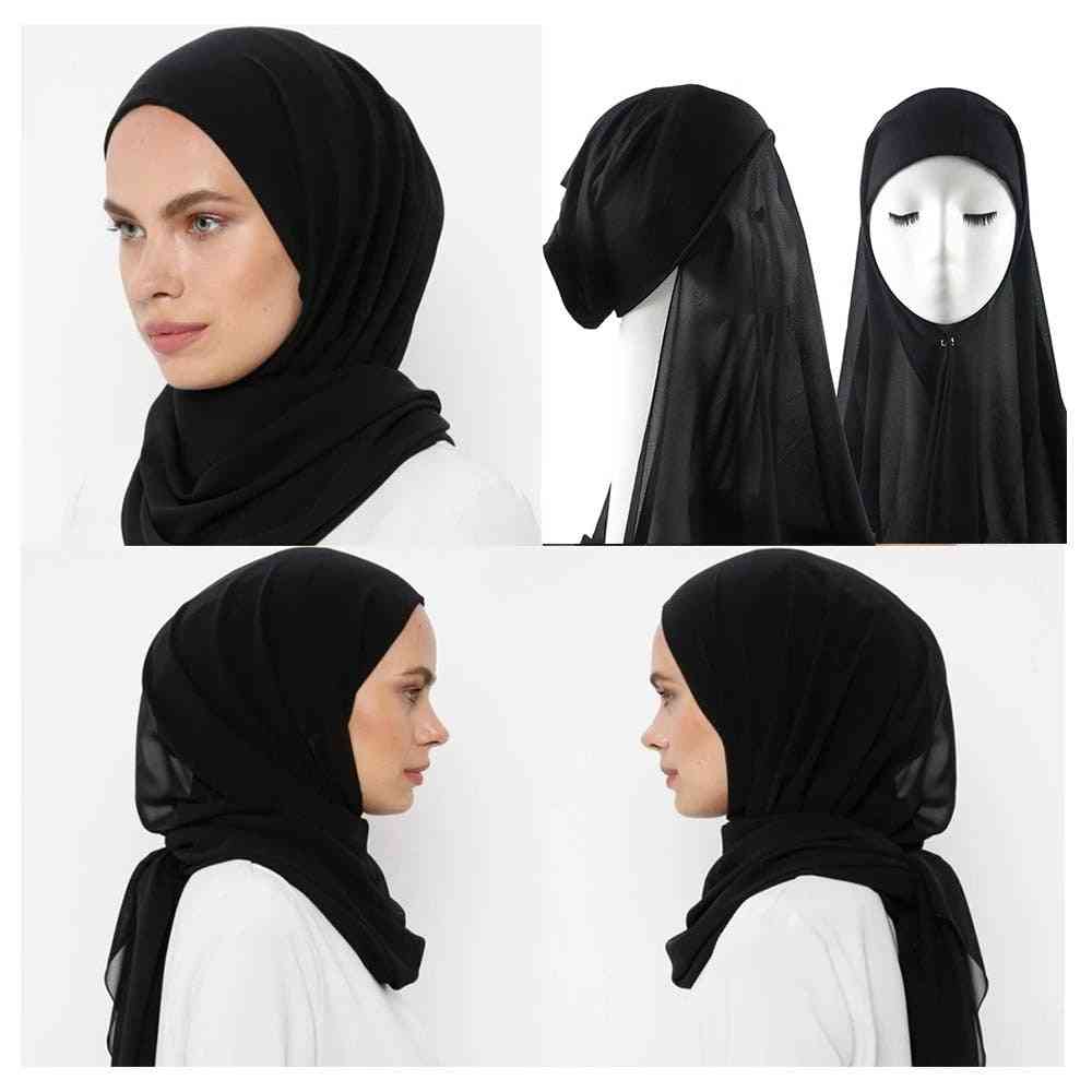 Muslim Women Bonnet + Chiffon Shawl Head Scarf