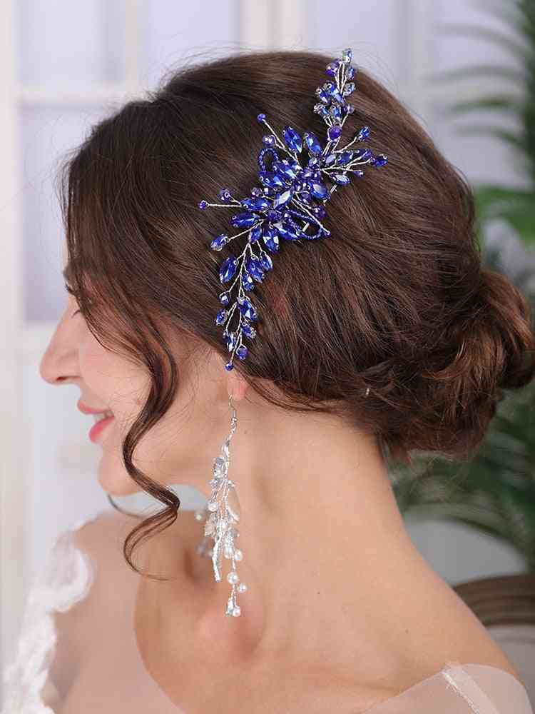 Blue Bridal Headwear Hair Comb And Earrings