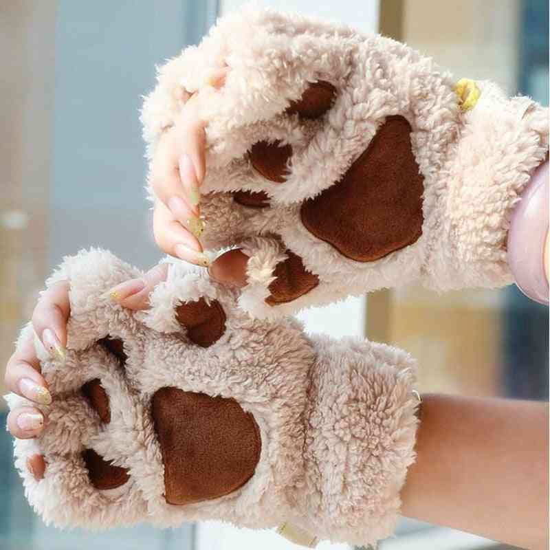 Cute Cat Paw Fluffy Claw Fingerless Gloves