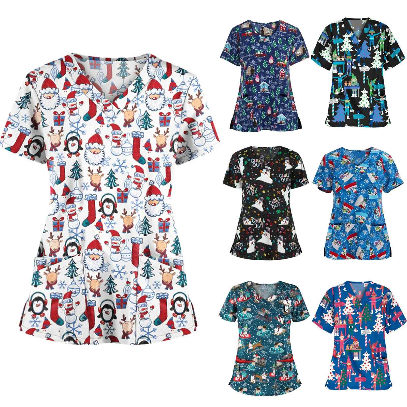 Print Nursing Scrubs Tops T Shirt For Women