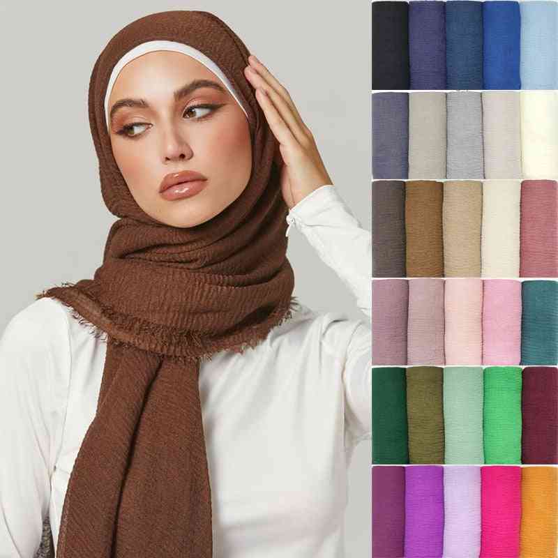 Plain Hijab Scarf Muslim Women Cotton Crinkle Headband