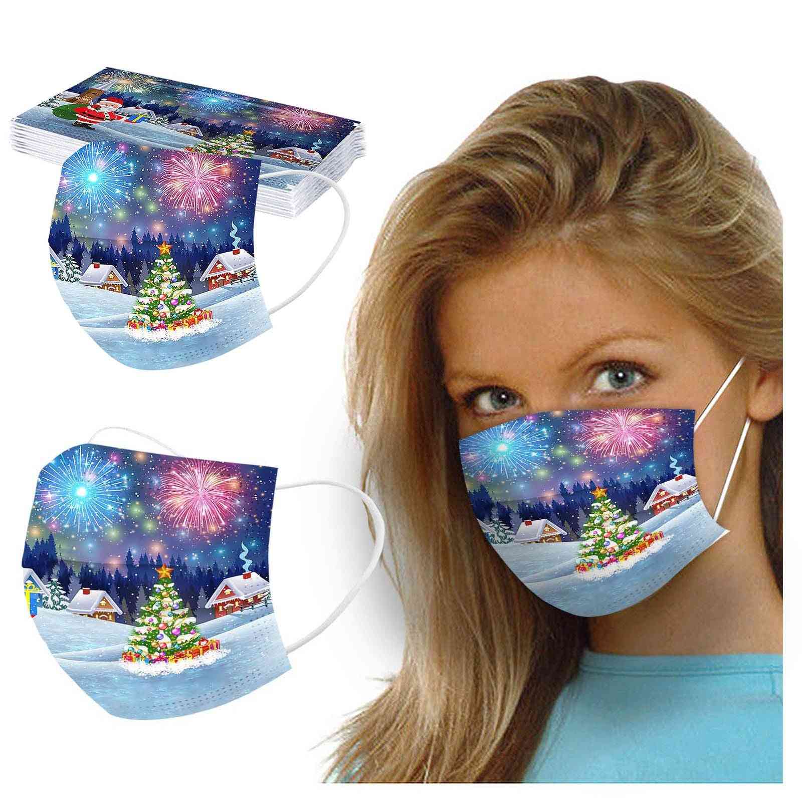 Christmas Disposable Face Mask, Protective Covers Mouths Printed Masks 