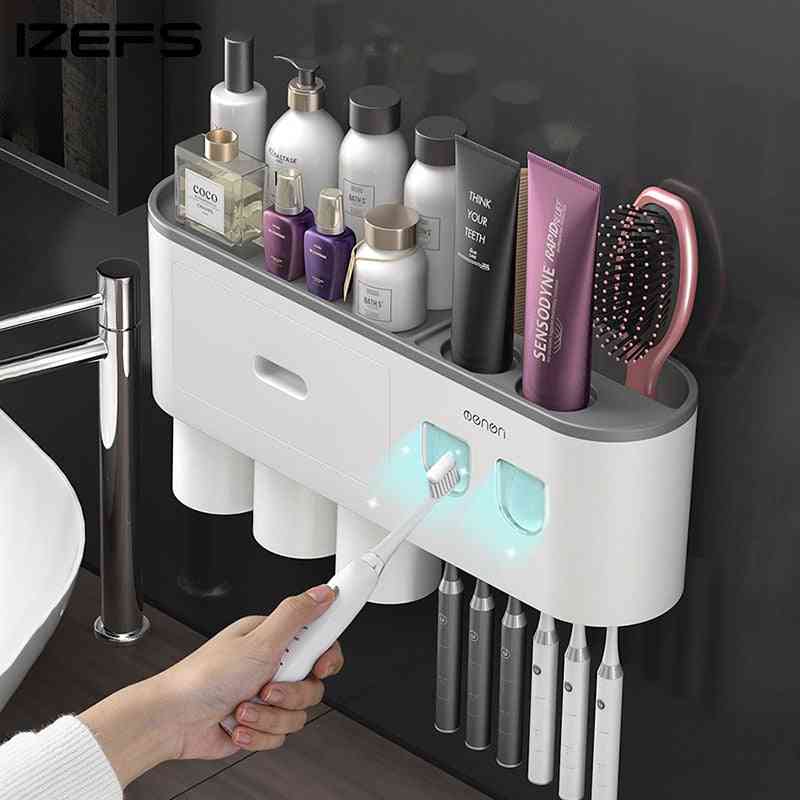 Wall-mounted Toothbrush Holder With 2 Toothpaste Dispenser