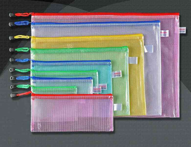 Office Home Plastic Pen File Document Bags Zipper Folders