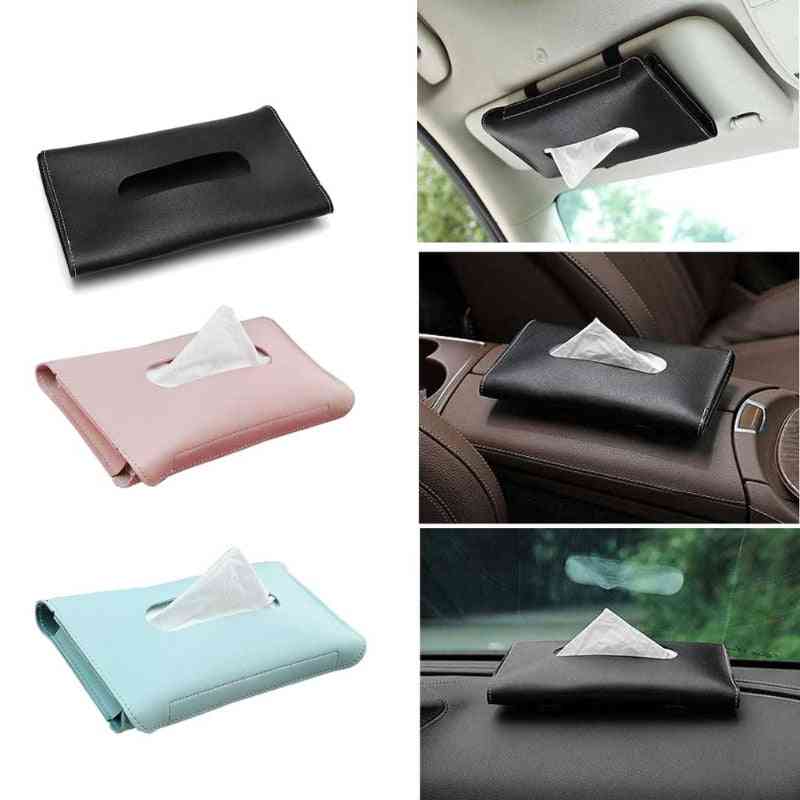 Car Sun Visor Pu Leather Tissue Box Holder