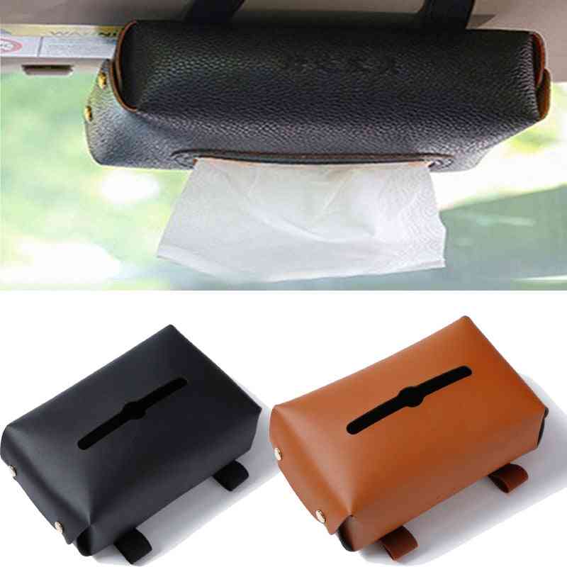 Black Pu Box Car Visor Tissue Holder