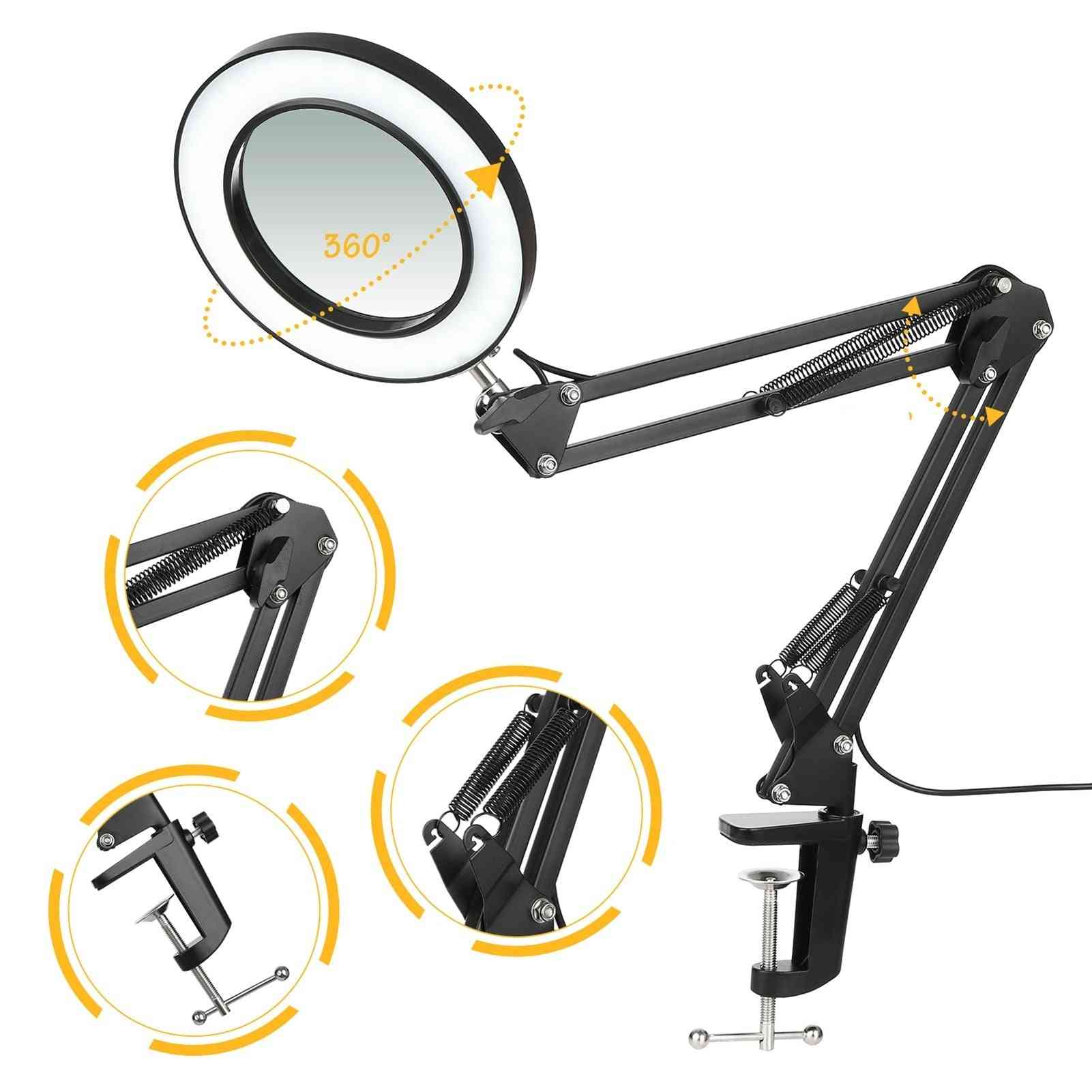 Flexible Clamp-on Table Lamp With 8x Magnifier Glass