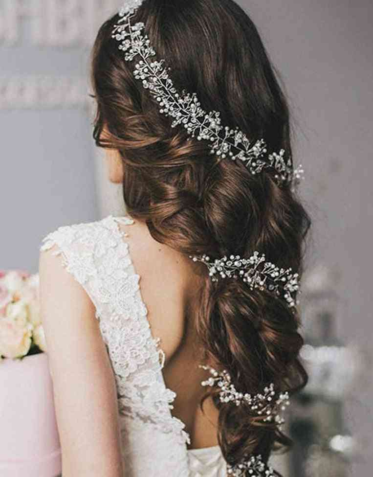 Wedding Hair Vine Bridal Hair Accessories, Handmade Pearls And Crystal Beaded