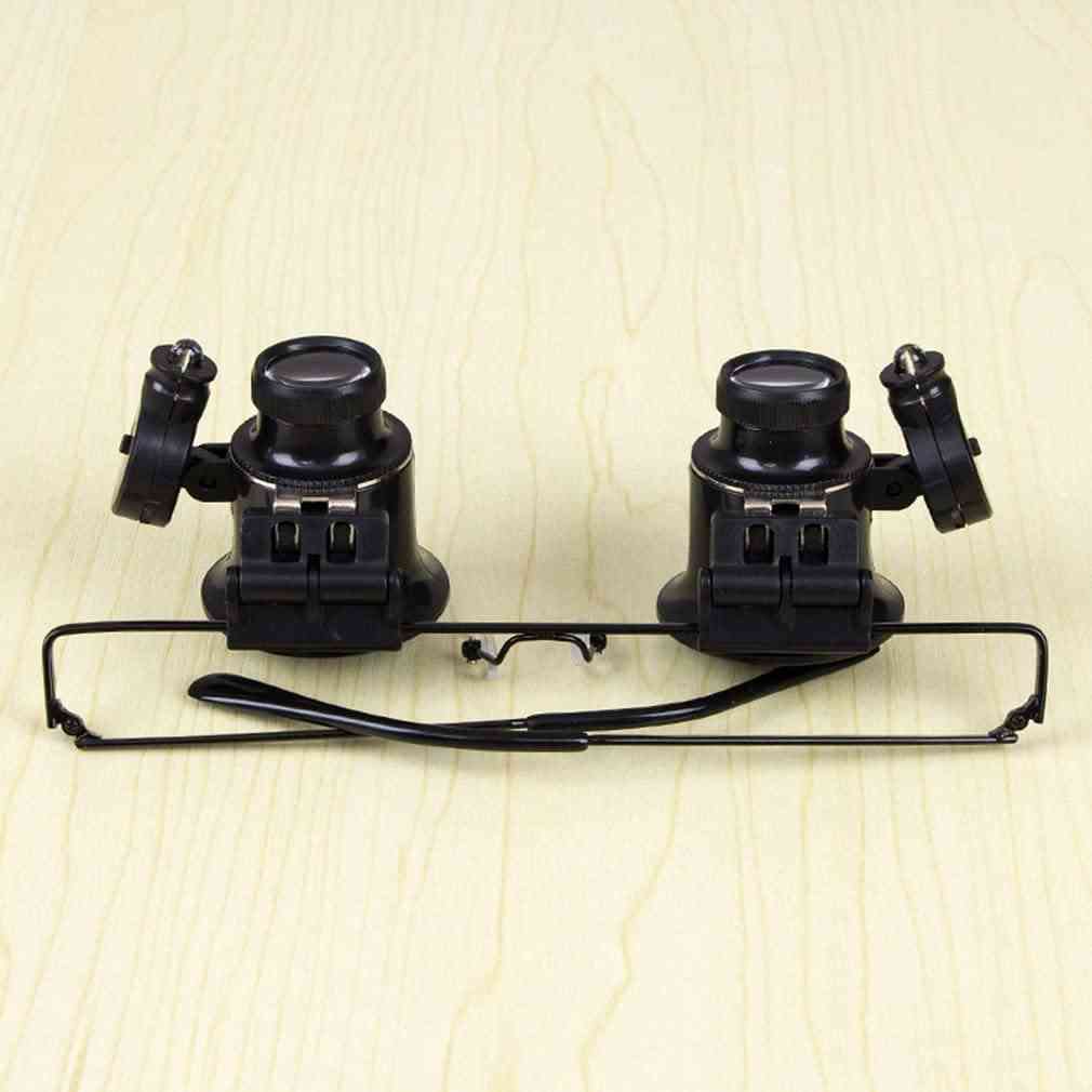 20x Glasses Type Binocular Magnifier Watch Repair Tool Led Lights