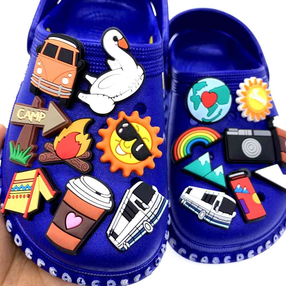1pcs Hot New Picnic Series Icon Shoes Charms Pvc Coffee Bus Croc Accessories Cartoon Buckle Party