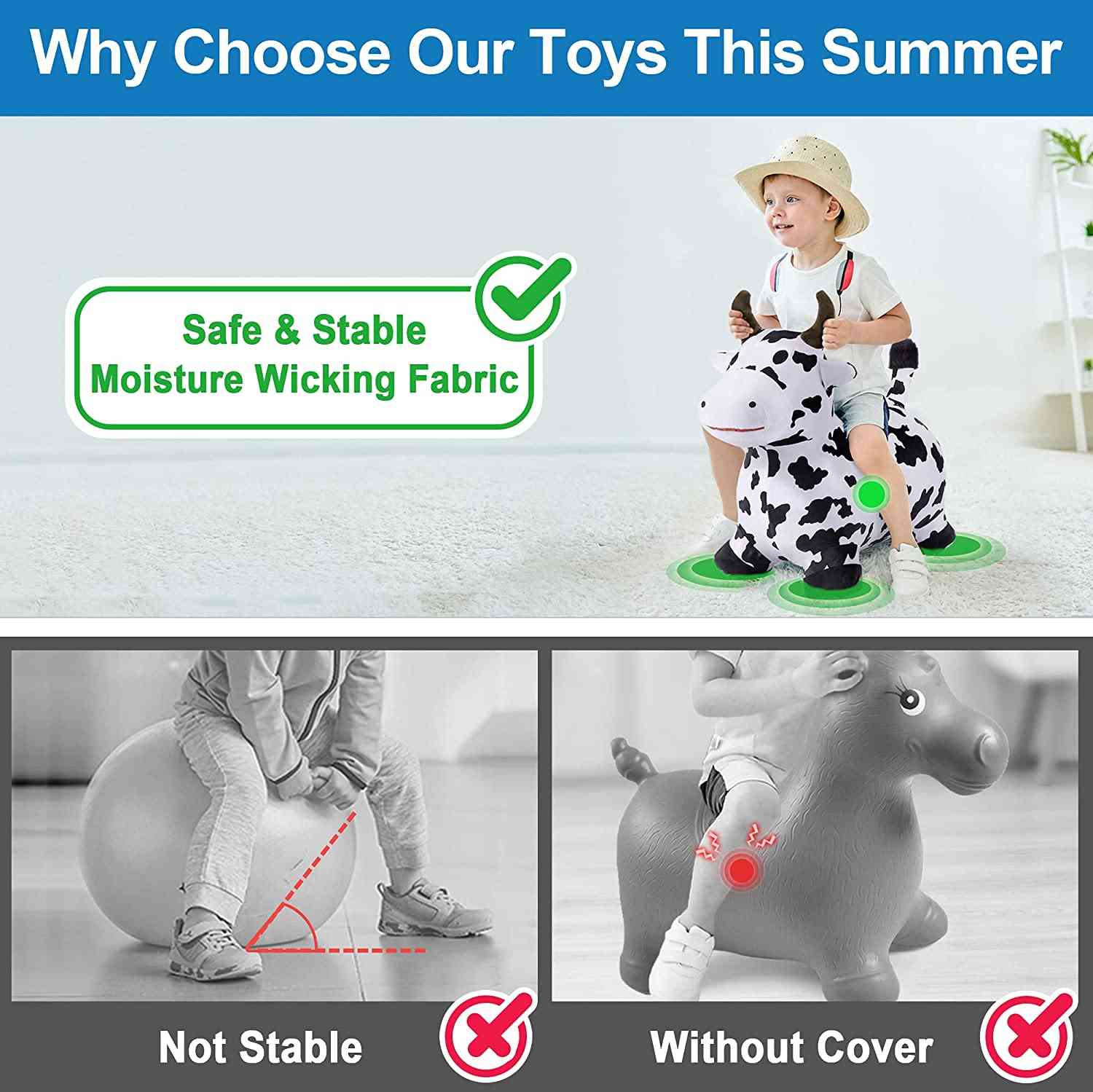 Play Cow Hopping Horse Plush Inflatable Hopper Kids Toy
