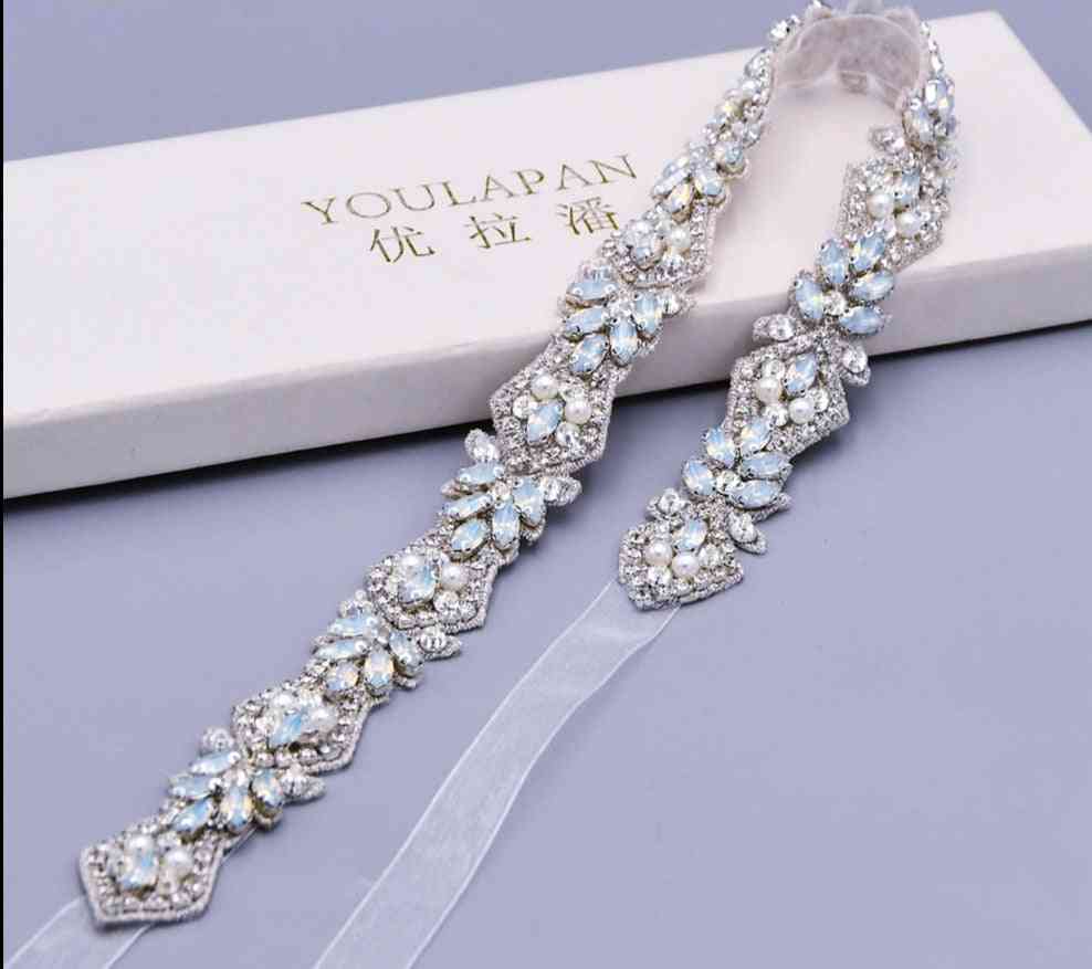Wedding Belt  Rhinestone Opal Pearl Applique Bridal Dress Accessories