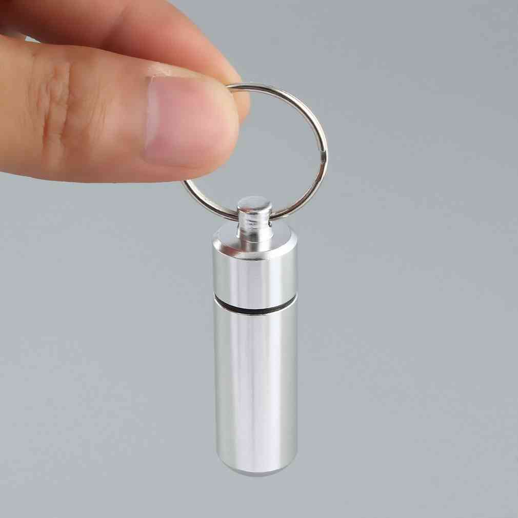 Aluminum Silver Pill Box Case Bottle Cache Drug Holder Container Key-chain