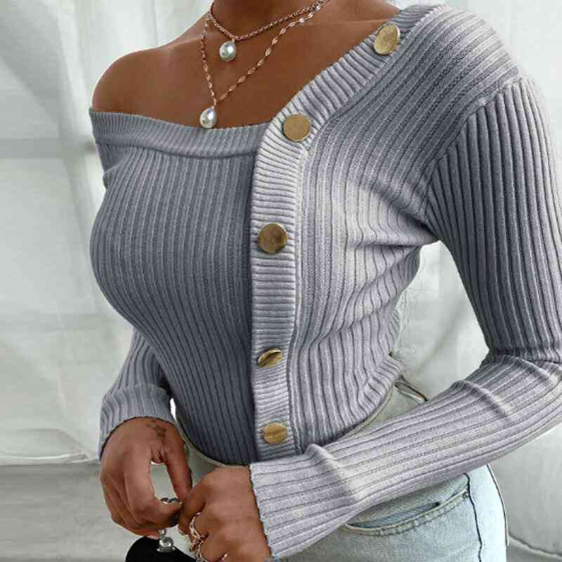Women Ribbed Knitted Blouse Shirt