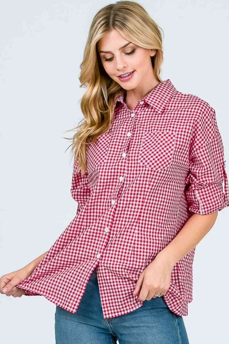 Gingham Button Down Top