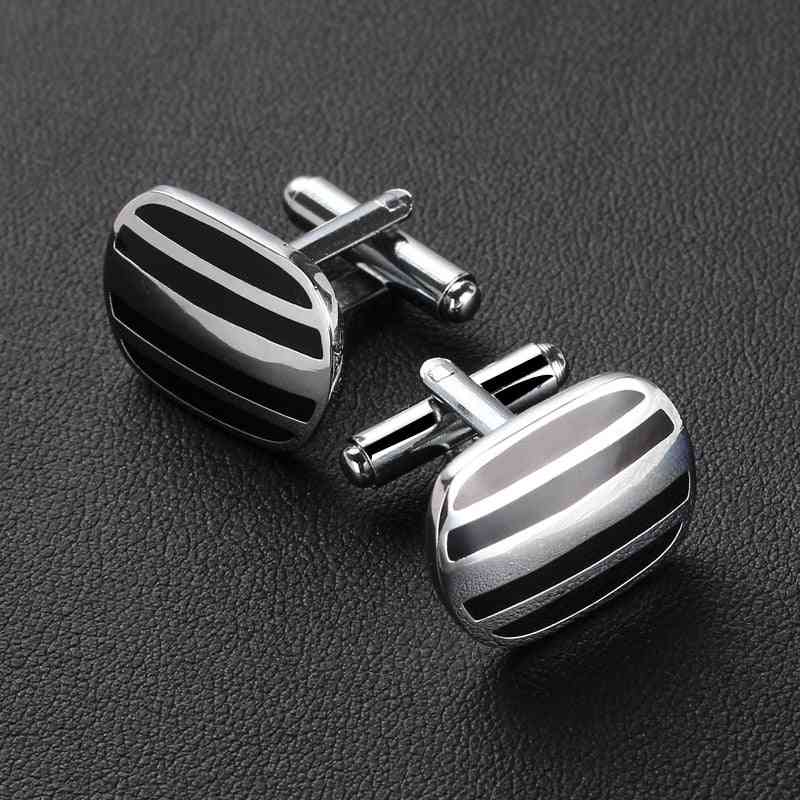 Silver Plated Black Square Round Rectangle French Shirts Sleeves Cufflinks