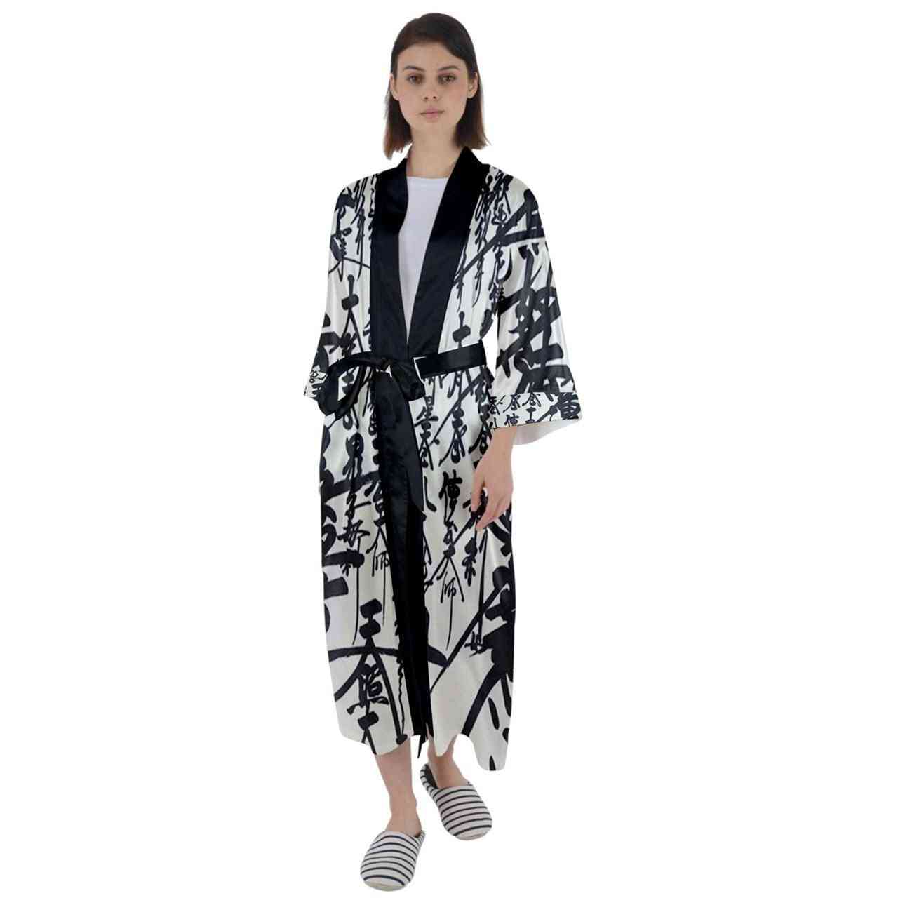Orientaliskt tryck maxi satin kimono