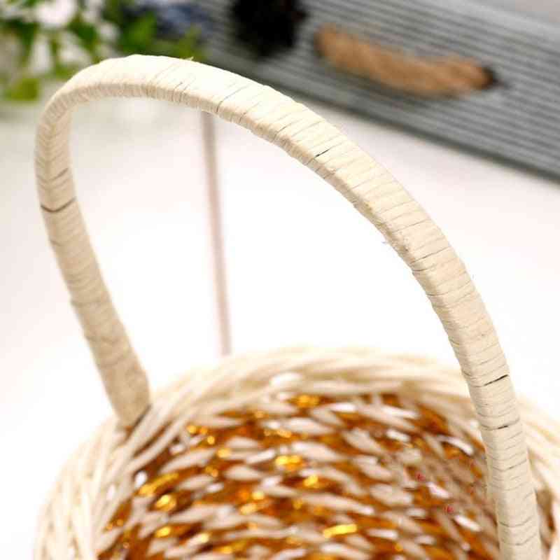 Hand Woven Flower Basket With Handle Hand Held Basket Wedding Party