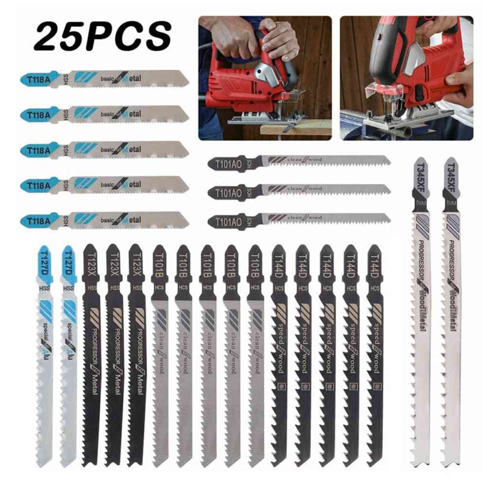 25pcs Jig Saw Jigsaw Blades Set Kit Metal Wood Assorted Blades T-shank Air Tool Accessories Saw Blades For Bosch/makita/dewalt