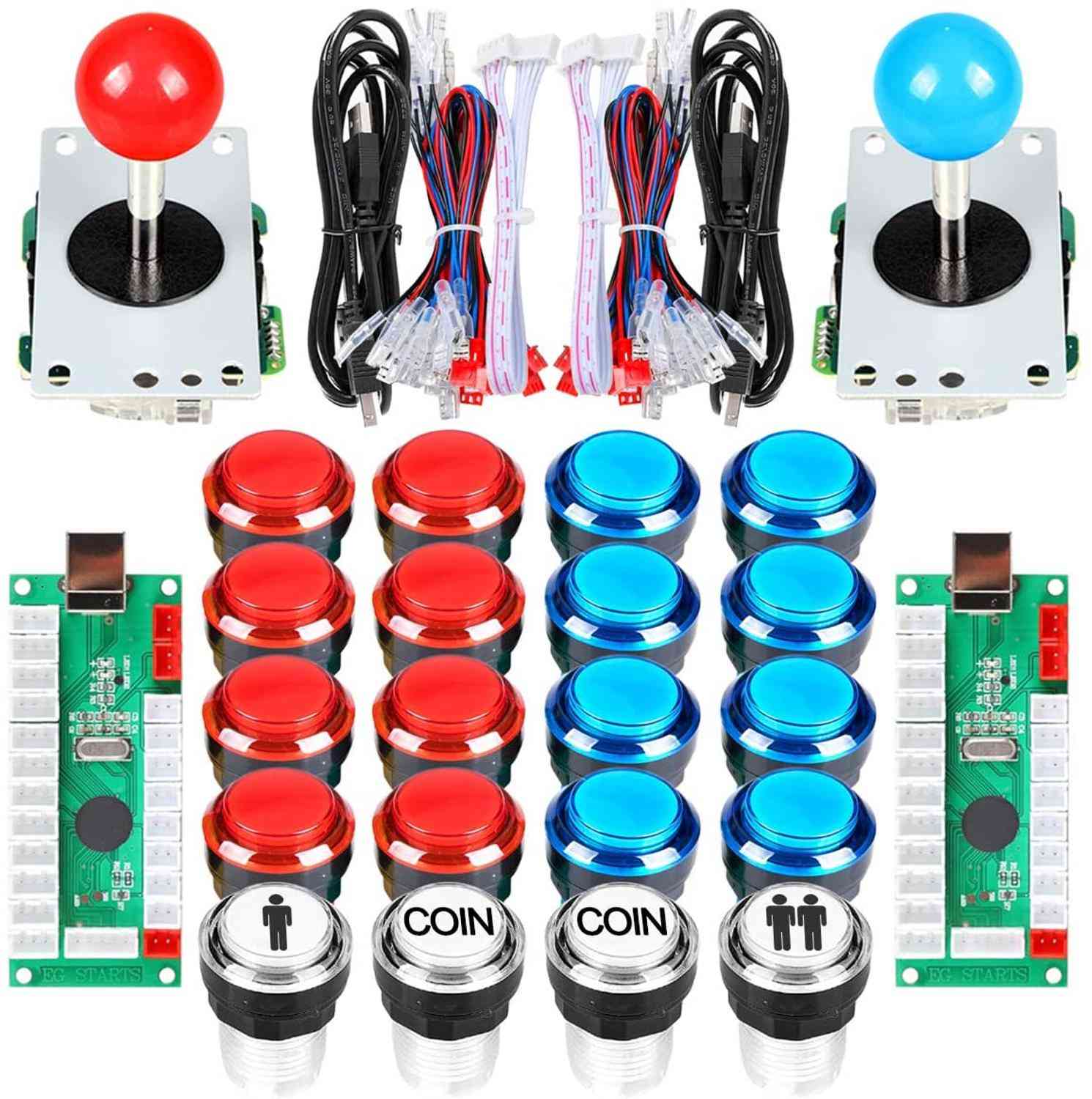 Led Illuminated Push Buttons + 2 Player + Coin For Raspberry