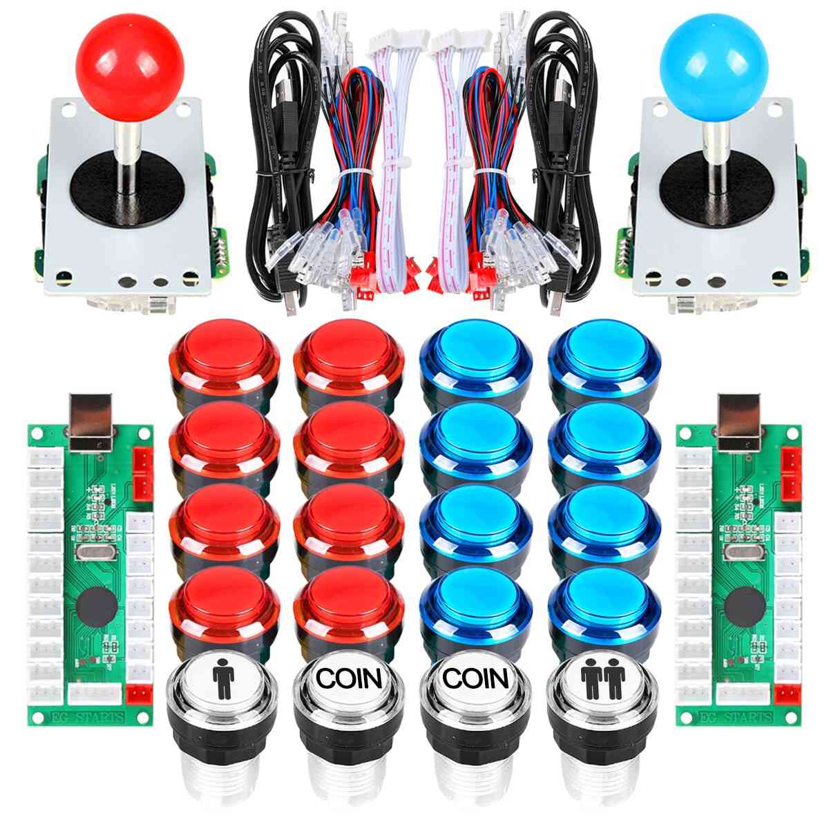 Led Illuminated Push Buttons + 2 Player + Coin For Raspberry