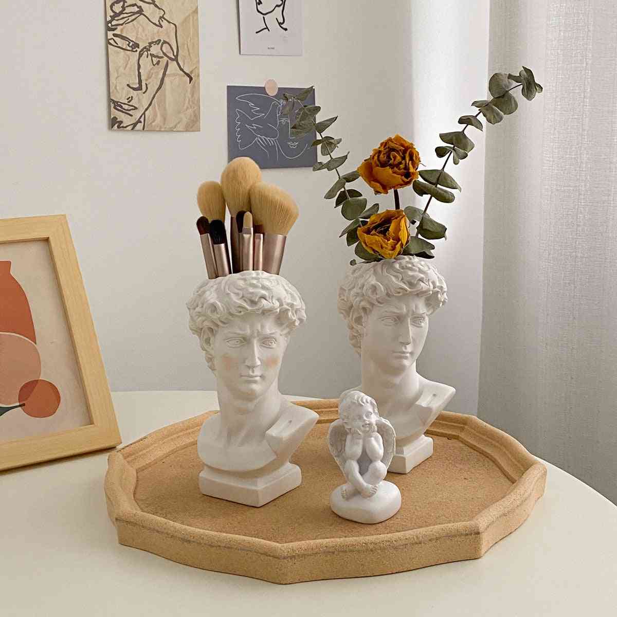 Modern Nordic Style Creative Portrait Vase Human Head Flower Vases Decorative Ornaments Resin David Home Flowers Art Decor