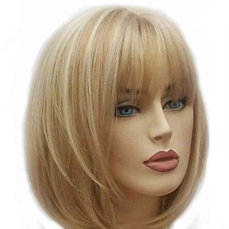 Women Short Straight Synthetic Wig Blonde Brown Mixed Wigs