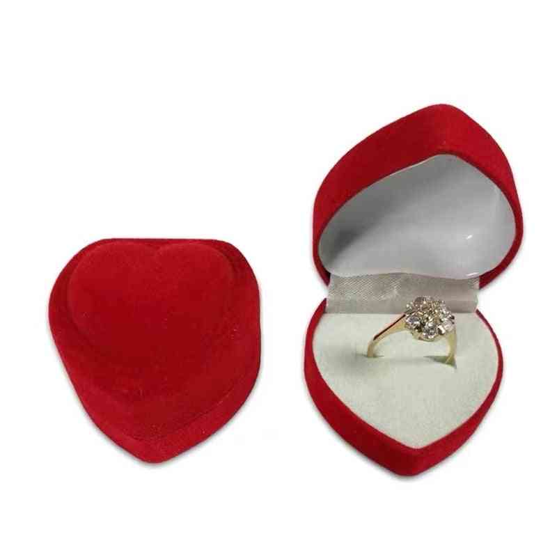 1pc Red Heart Shape Velvet Earrings Ring Box