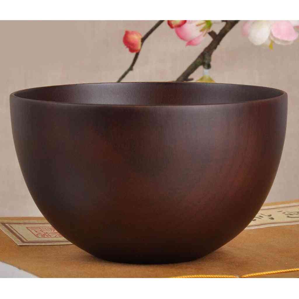 Natural Wood Round Craft Tableware Fruit Rice Bowl Kitchen