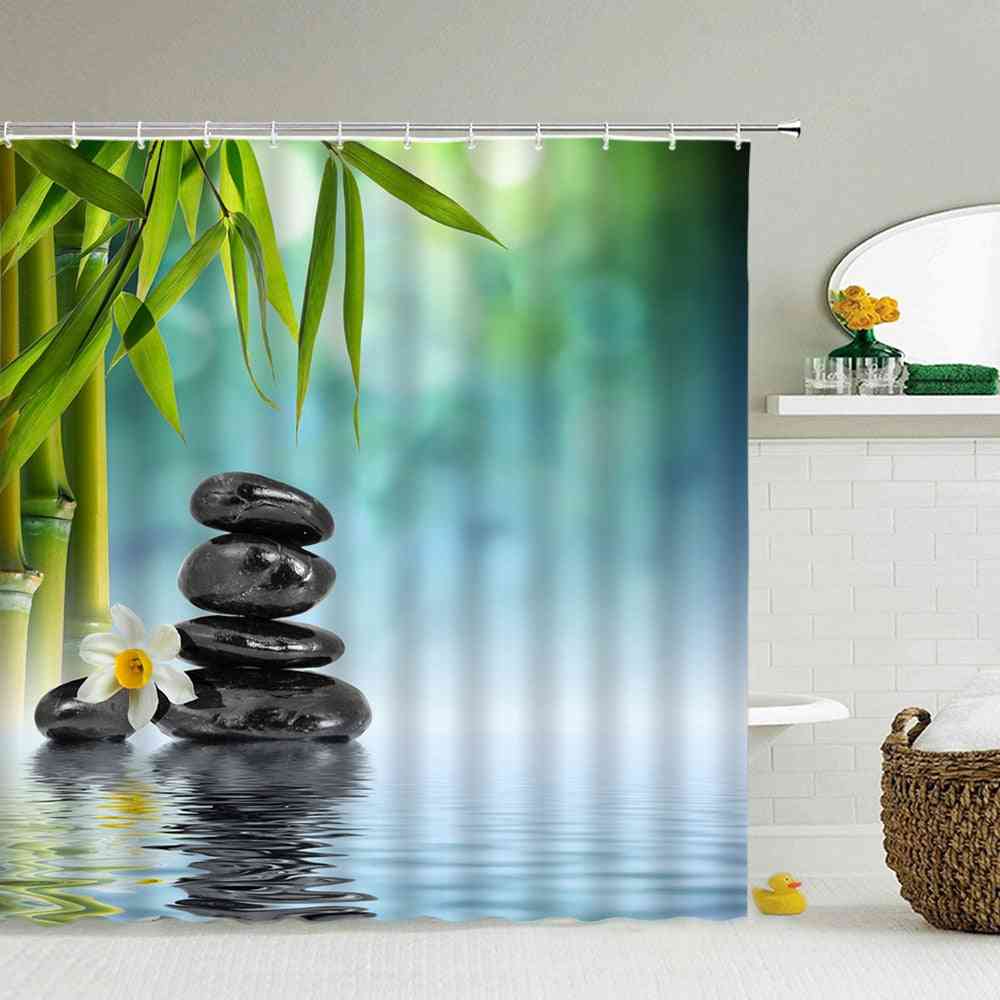 3d Bamboo Running Water Green Bamboo Buddha Shower Curtains - Set A