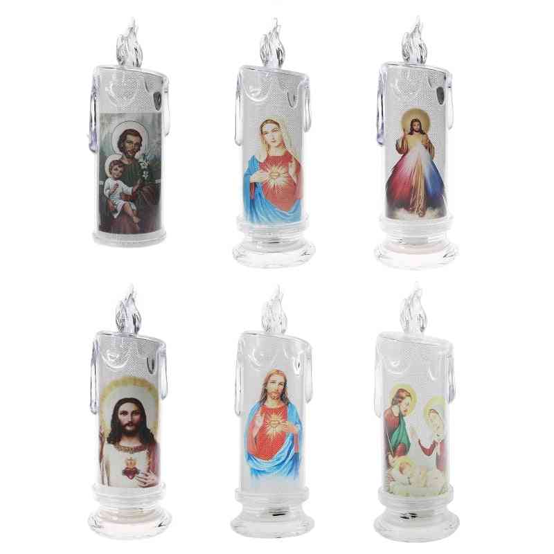 Christ kynttilälamppu - romanttinen kynttilä elektroninen liekitön, led hartaus rukouskynttilät valo uskonnollinen koriste