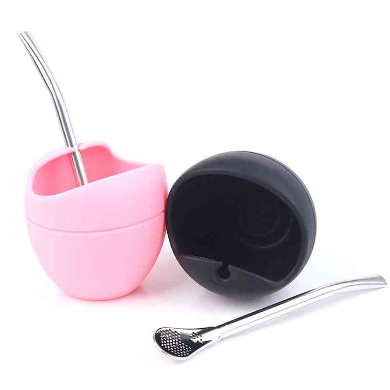 Black/pink Silicone Bombillas Yerba Mate Cup Set