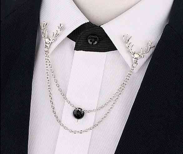 Gold Zinc Alloy Brooch With Double Chain Collar Pins For Men Women