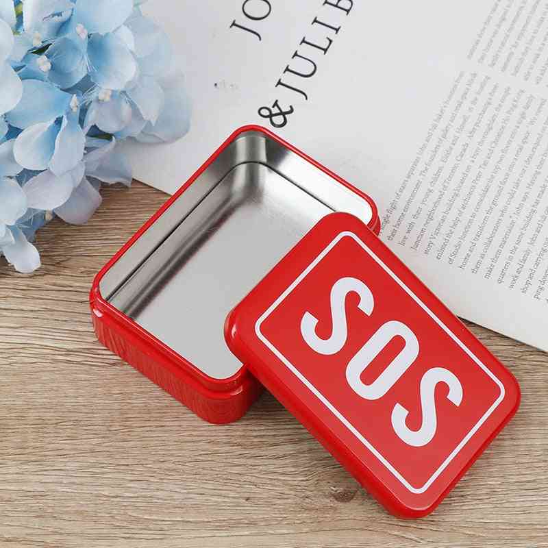 Sos Tin Medicine Pill Storage Box Case Lid Container For Survival Gear