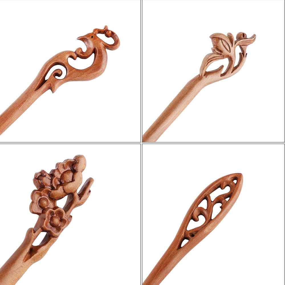 Chinese Retro Style Peach Wood Carved Hairpin