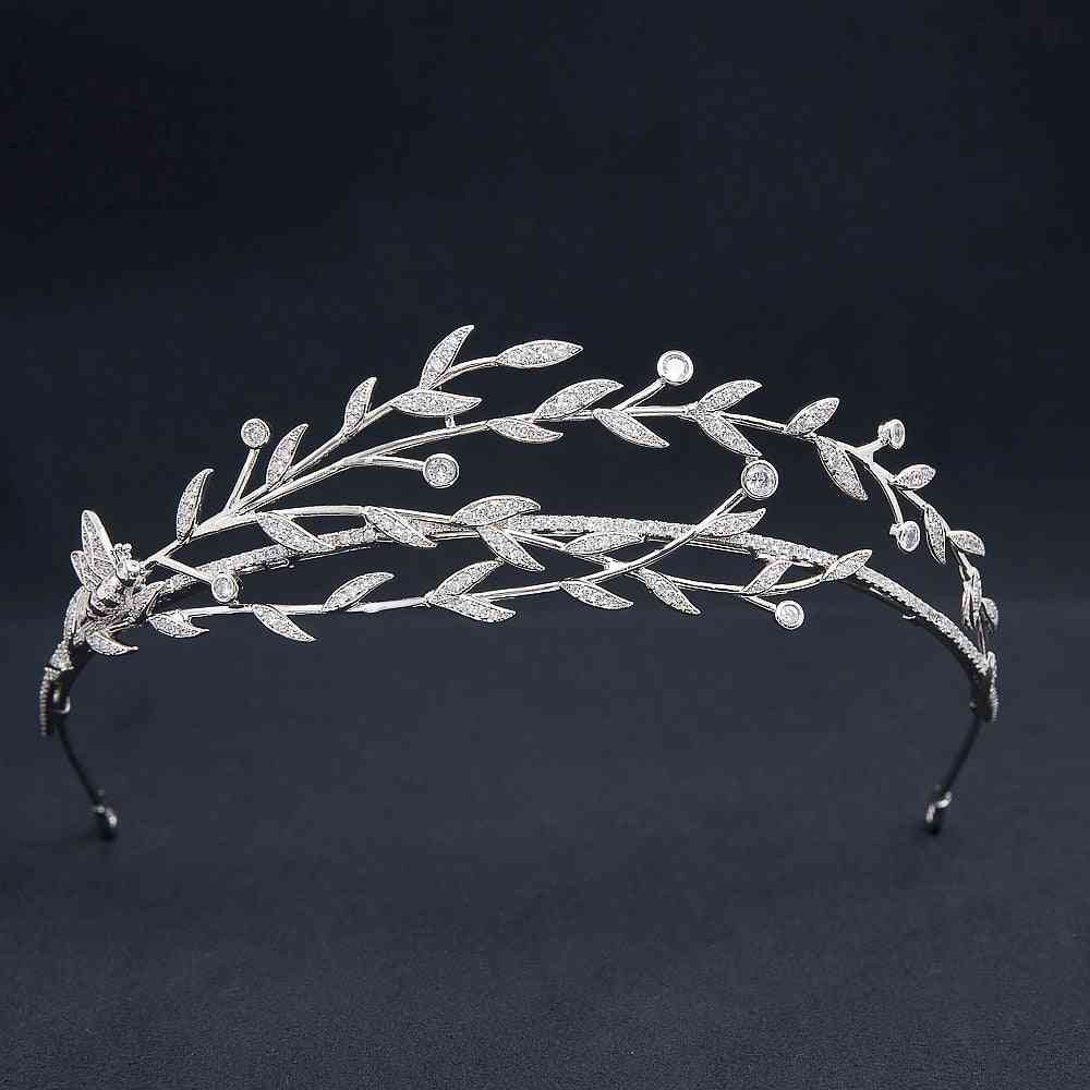Cubic Zirconia Olive Branch Tiara Headband For Wedding