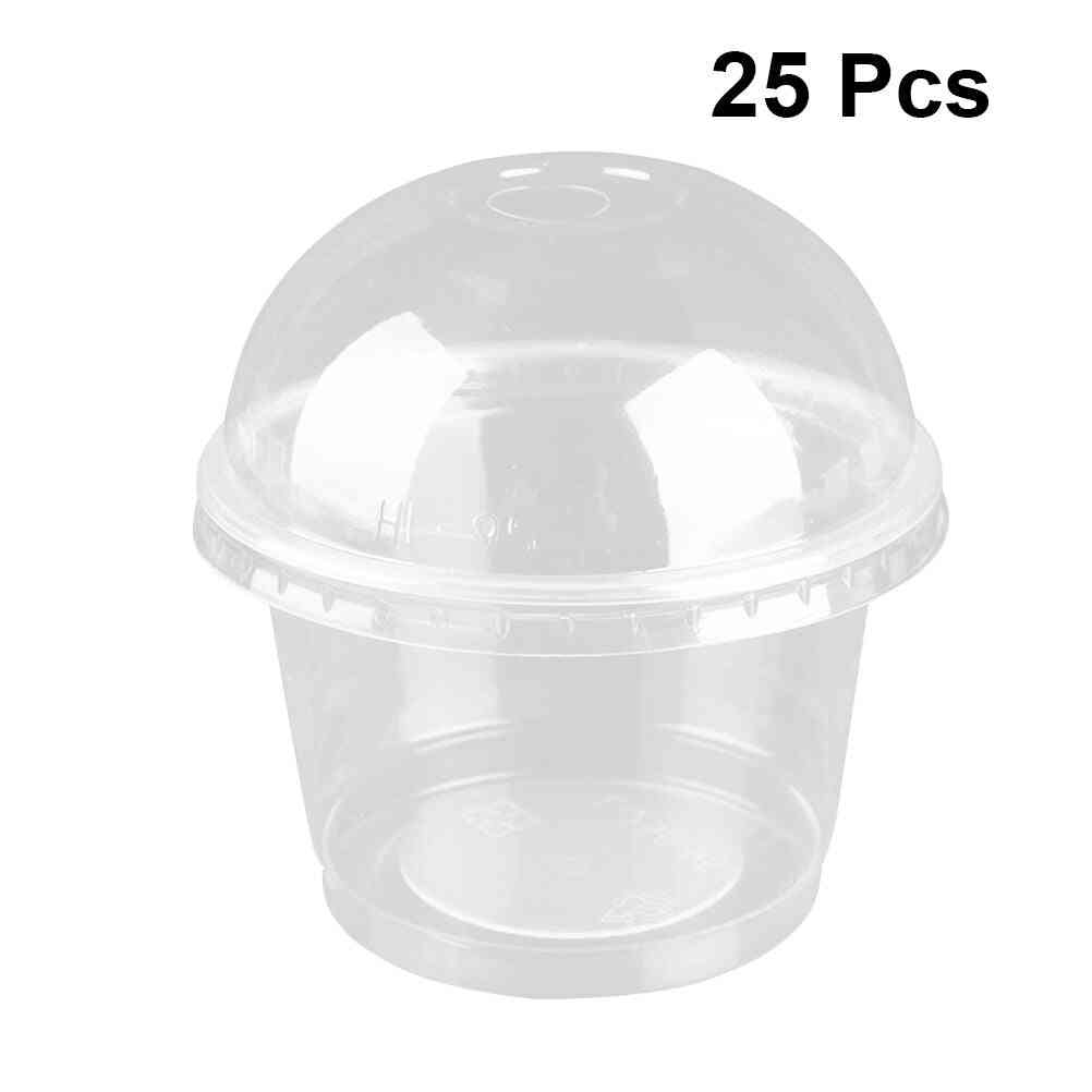 Salladskopp för engångsbruk, genomskinlig dessertskålsbehållare i plast med lock