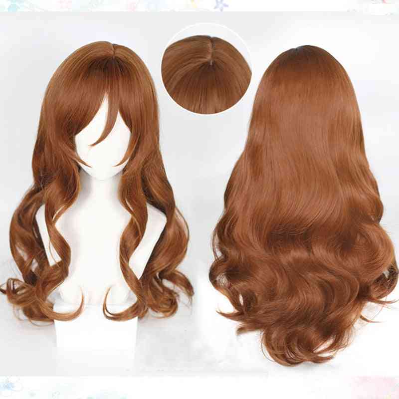 Wig Anim Heat Resistant Cosplay Long Mixed Brown Wig + Wig Cap