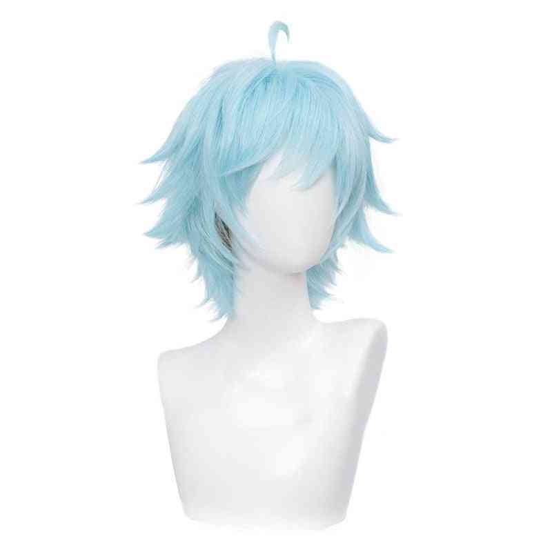 Game Cosplay Wig Light Blue Short Synthetic Hair Halloween Carnival Party