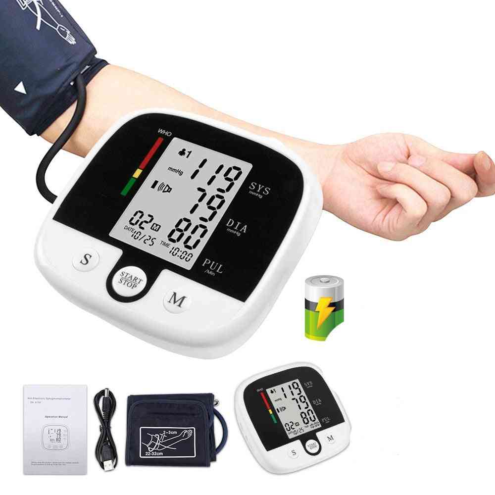 Rechargeable Arm Blood Pressure Monitor Digital Sphygmomanometer Tensiometro Heart Rate Monitor Bp Meter Tonometer Health Care