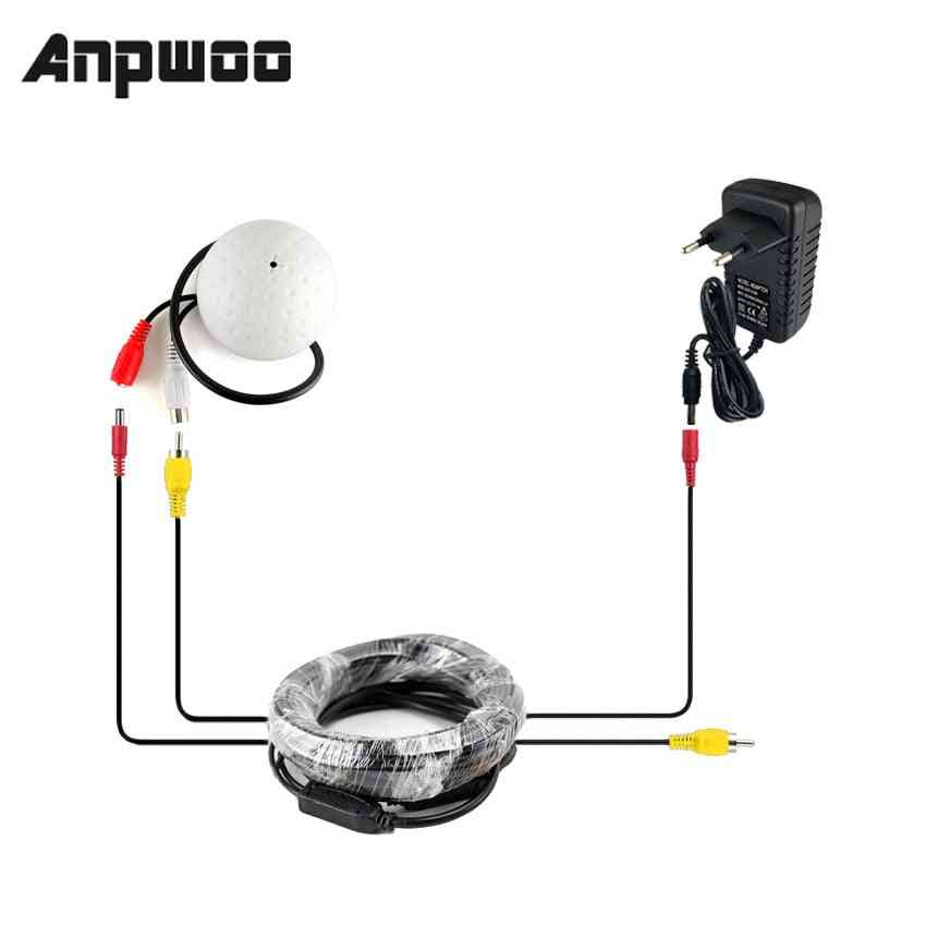 Anpwoo Cctv Microphone Security Camera Audio Mic Wide Range Microphone + 5m Dc/av Cab +power Adapter For Cctv Cameras Dvr System
